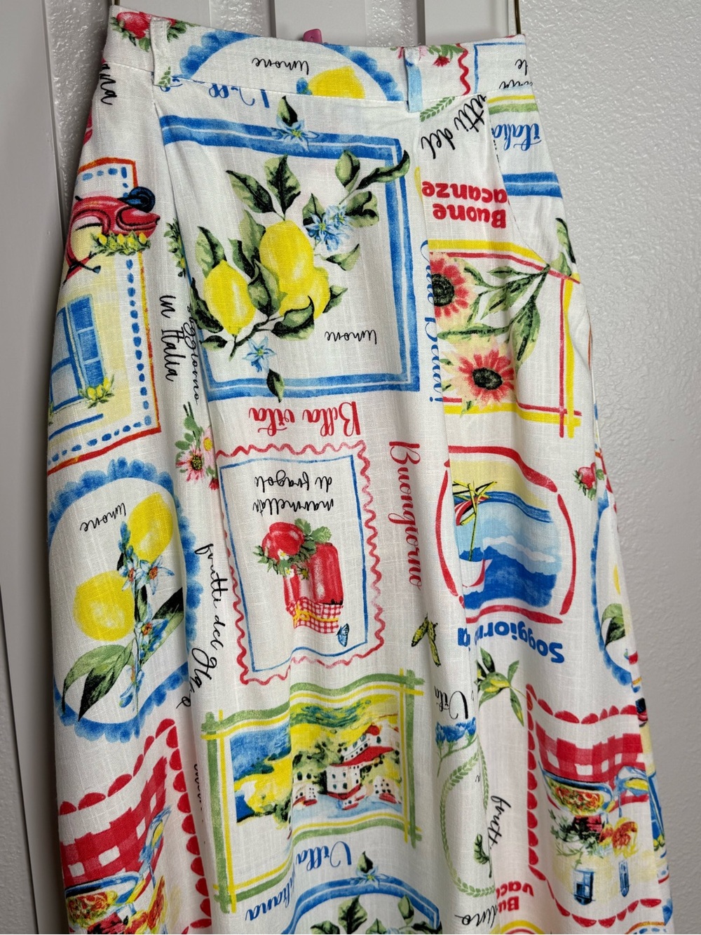 Haven & Blair London Lemon Print Linen Blend Midi Skirt Size Small Colorful - Picture 3 of 11